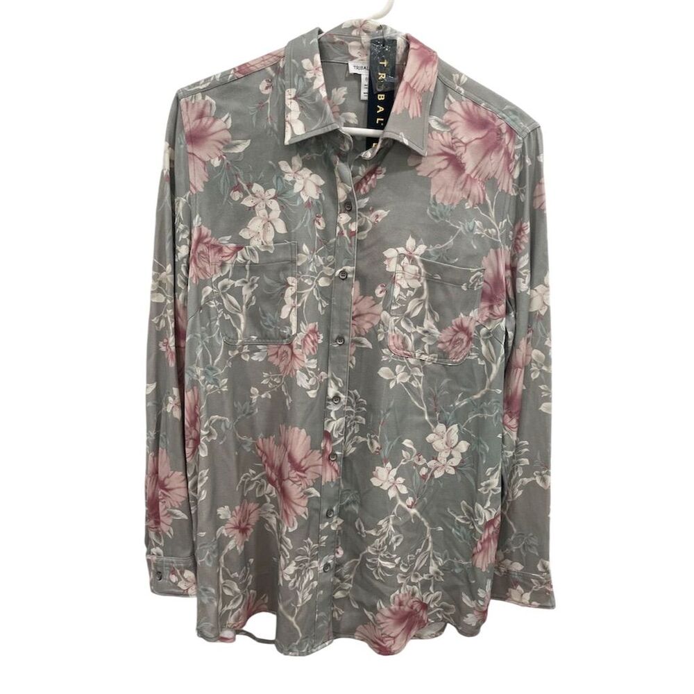 Tribal Women's Floral Button-Up‎ Blouse S Long Sleeve Casual